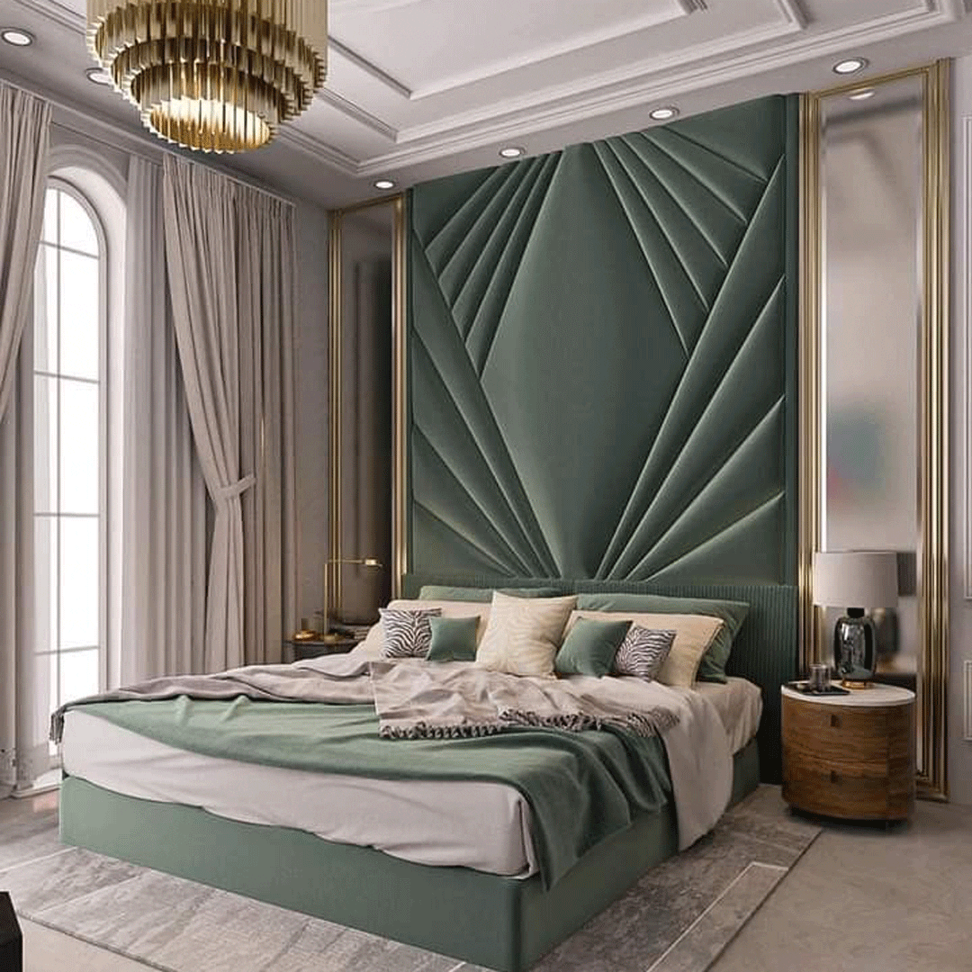 دیزاین دیوار پشت تخت خواب به رنگ سبز