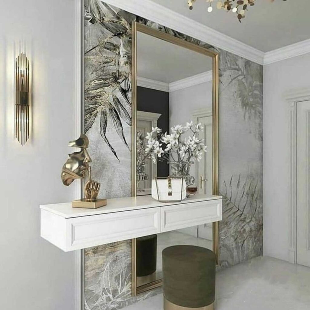  دیزاین دیوار با آینه کنسول