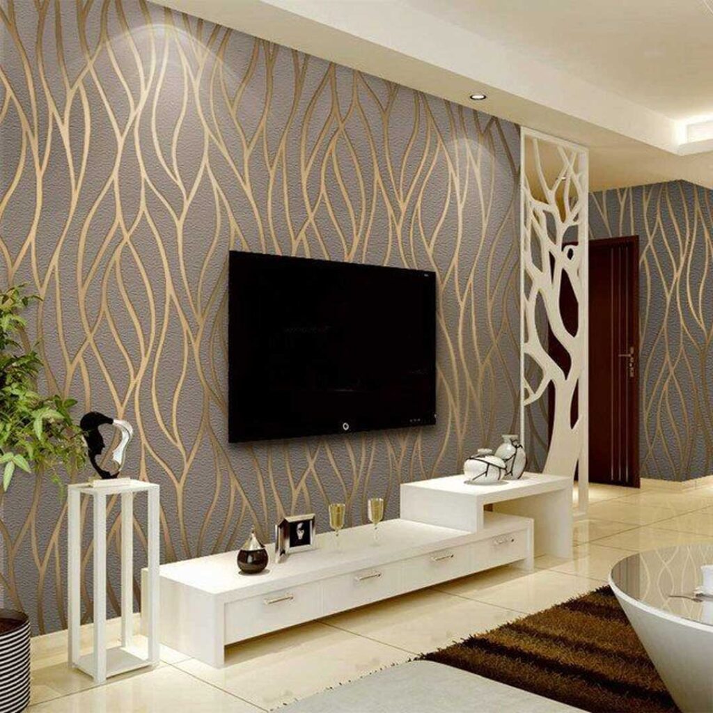 دیزاین دیوار تلویزیون طوسی