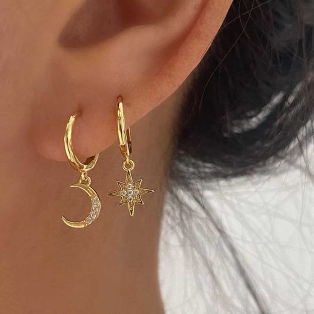 گوشواره طرح ماه و ستاره حلقه ای