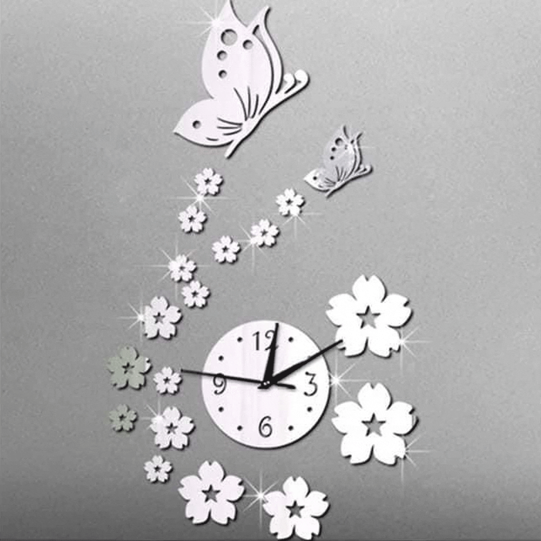 ساعت دیواری آینه ای گل و پروانه