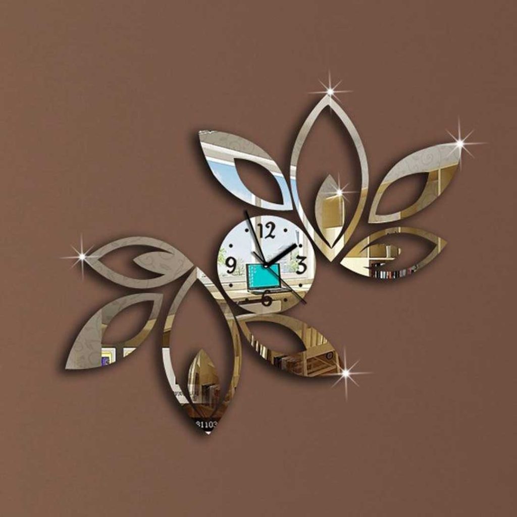 ساعت دیواری آینه ای  طرح برگ