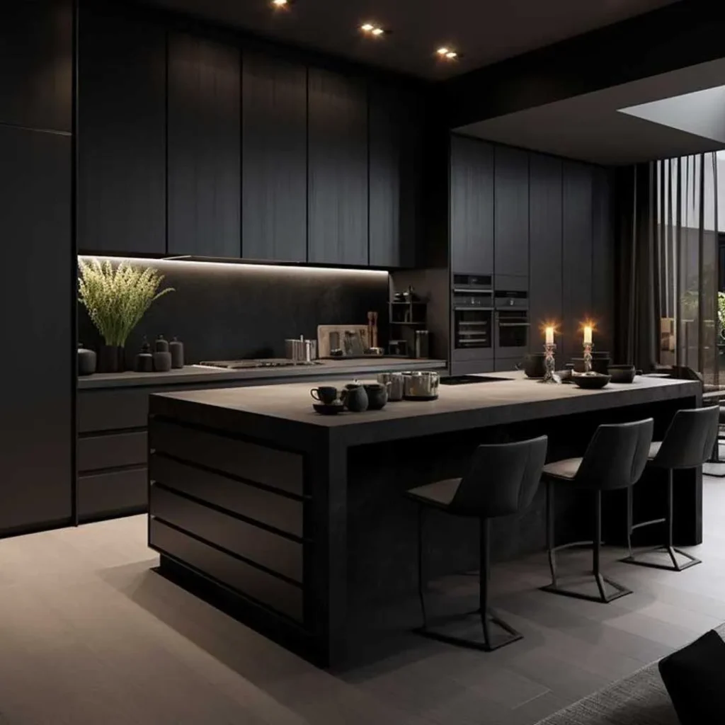 دیزاین کابینت آشپزخانه با تم سیاه شیک