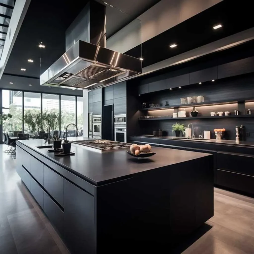 دیزاین کابینت آشپزخانه با تم سیاه زیبا