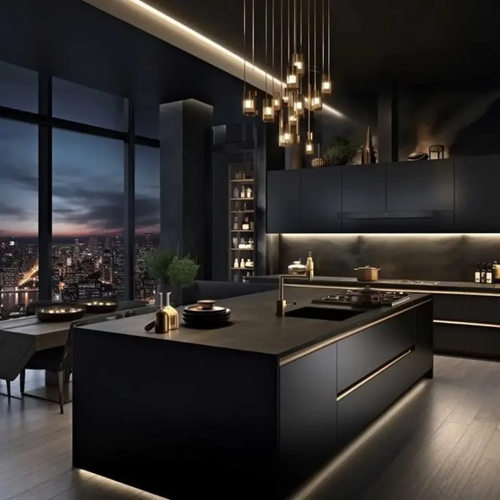 دیزاین کابینت آشپزخانه با تم سیاه بی نظیر