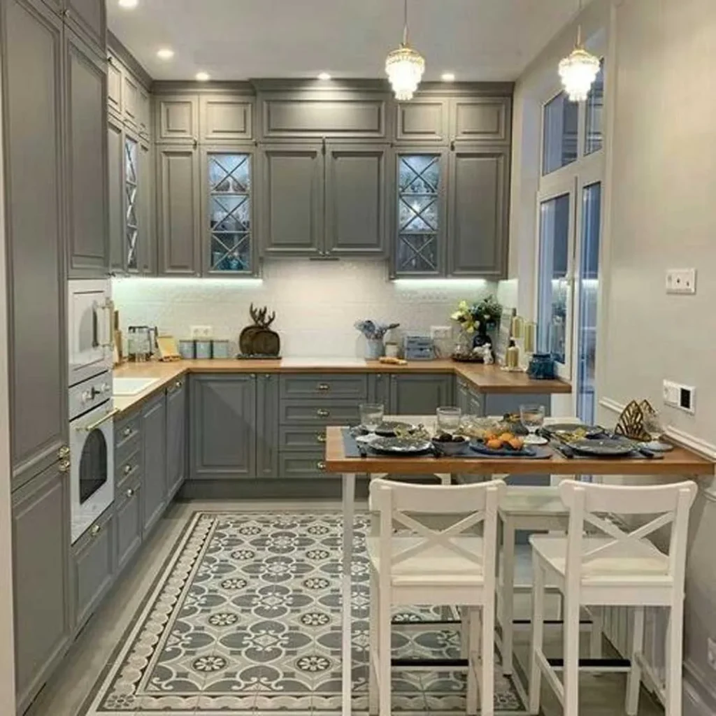طراحی کابینت آشپزخانه با تم طوسی مدرن