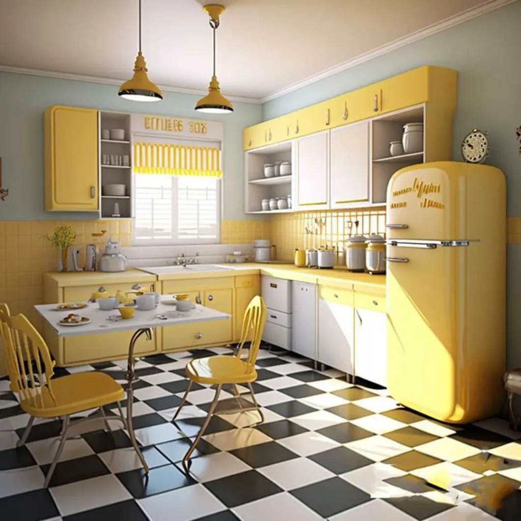 دکوراسیون کابینت آشپزخانه با تم زرد فانتزی