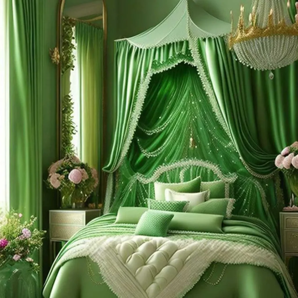 دکوراسیون اتاق خواب سبز  مینیمال