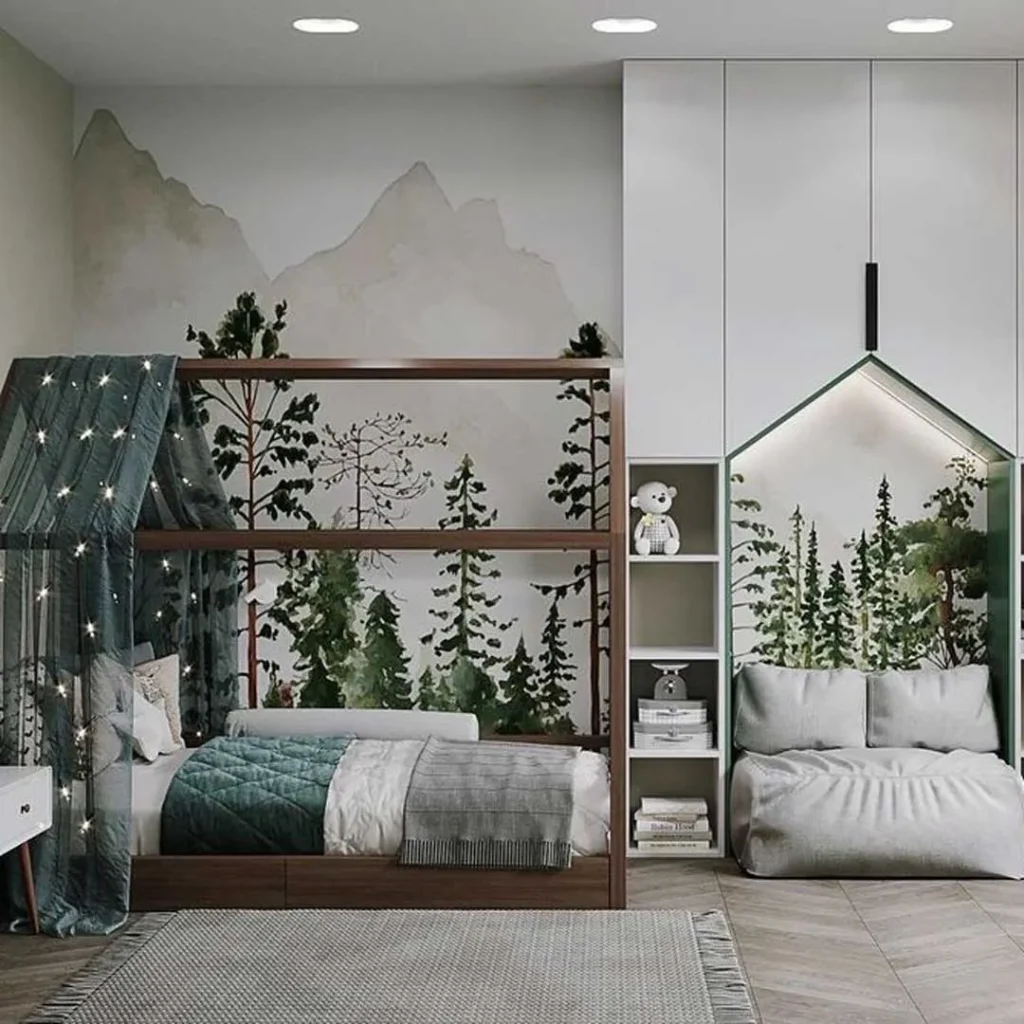 دکوراسیون اتاق خواب کودک با تم سبز کیوت 