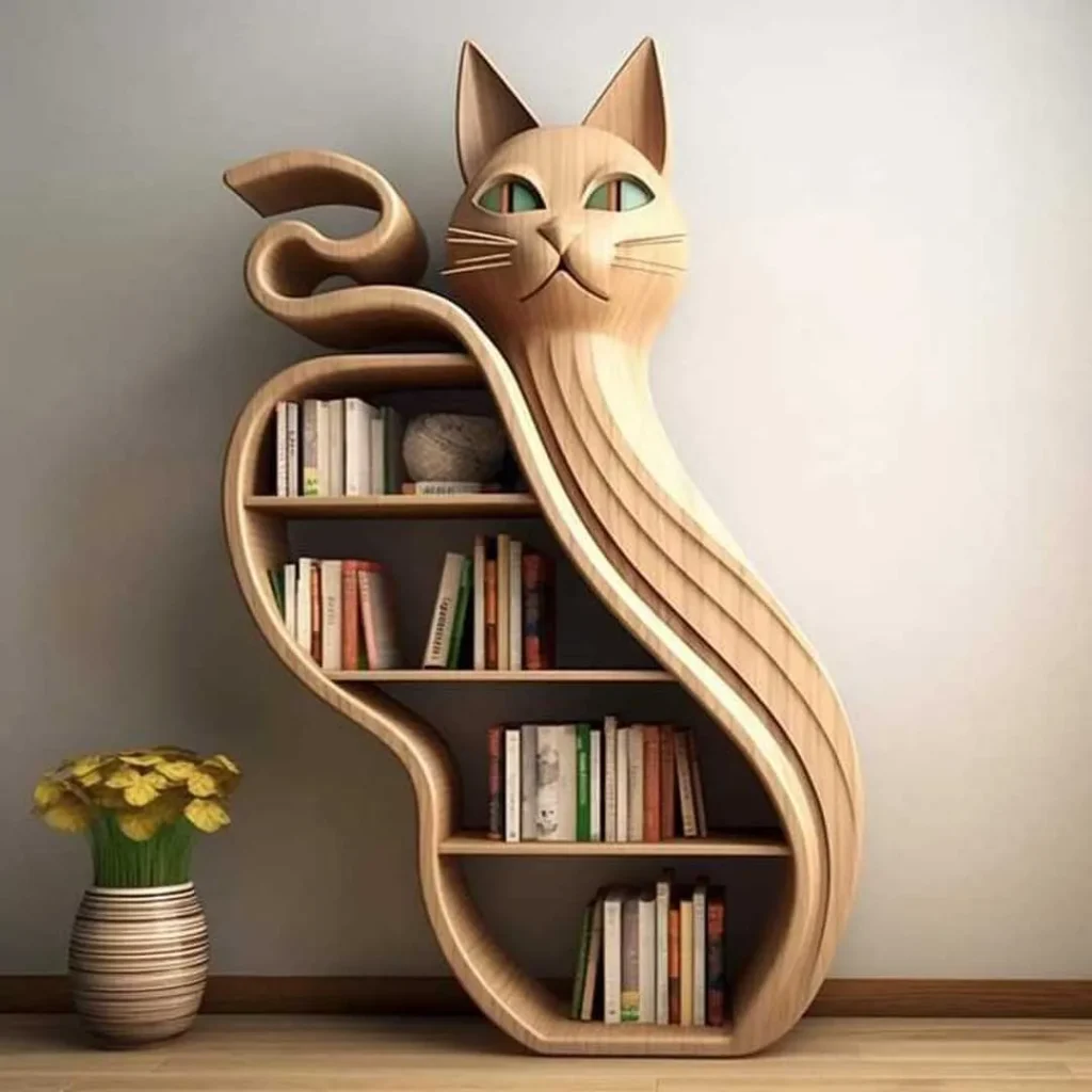 شلف دیواری کتاب فانتزی طرح گربه