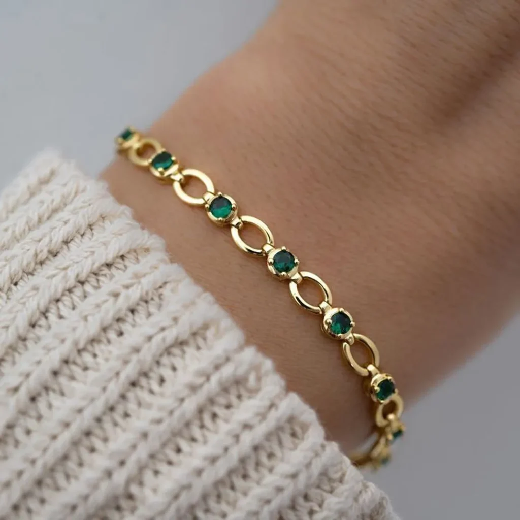 دستبند طلا با سنگ سبز شیک