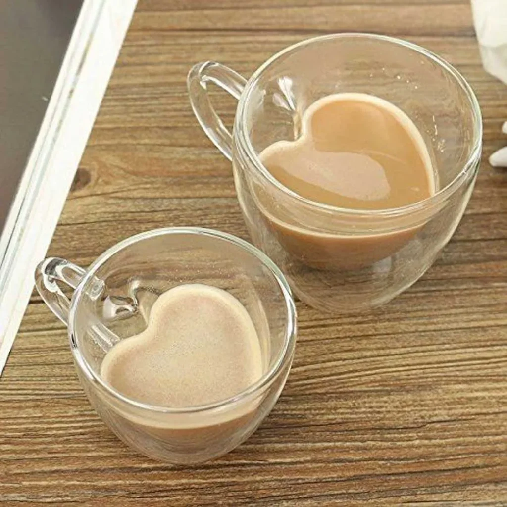  فنجان قهوه با طرح قلب شیشه ای