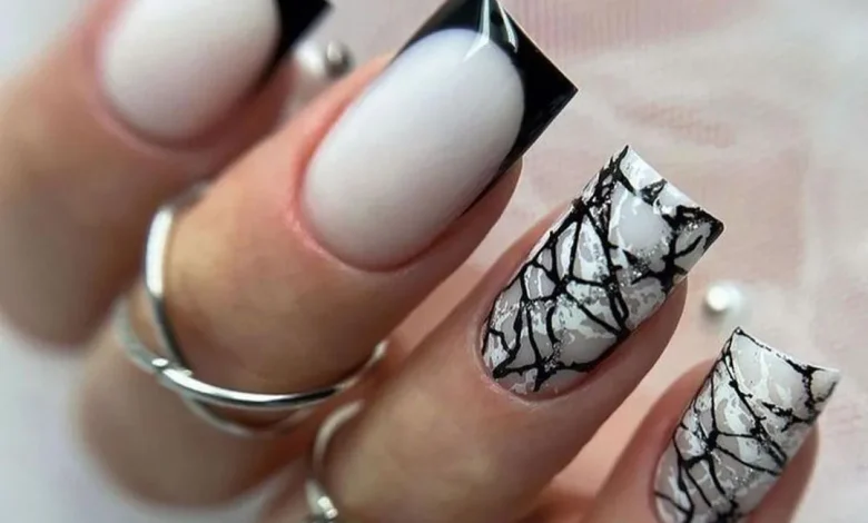 French black and white design nails
