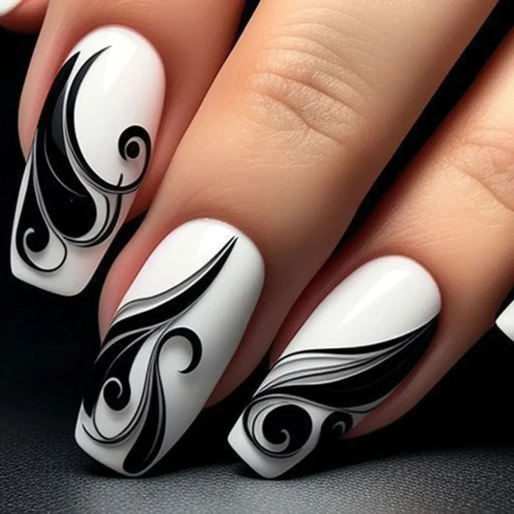   Nails with luxury black and white design