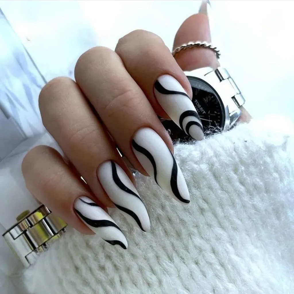 Cute black and white design nails