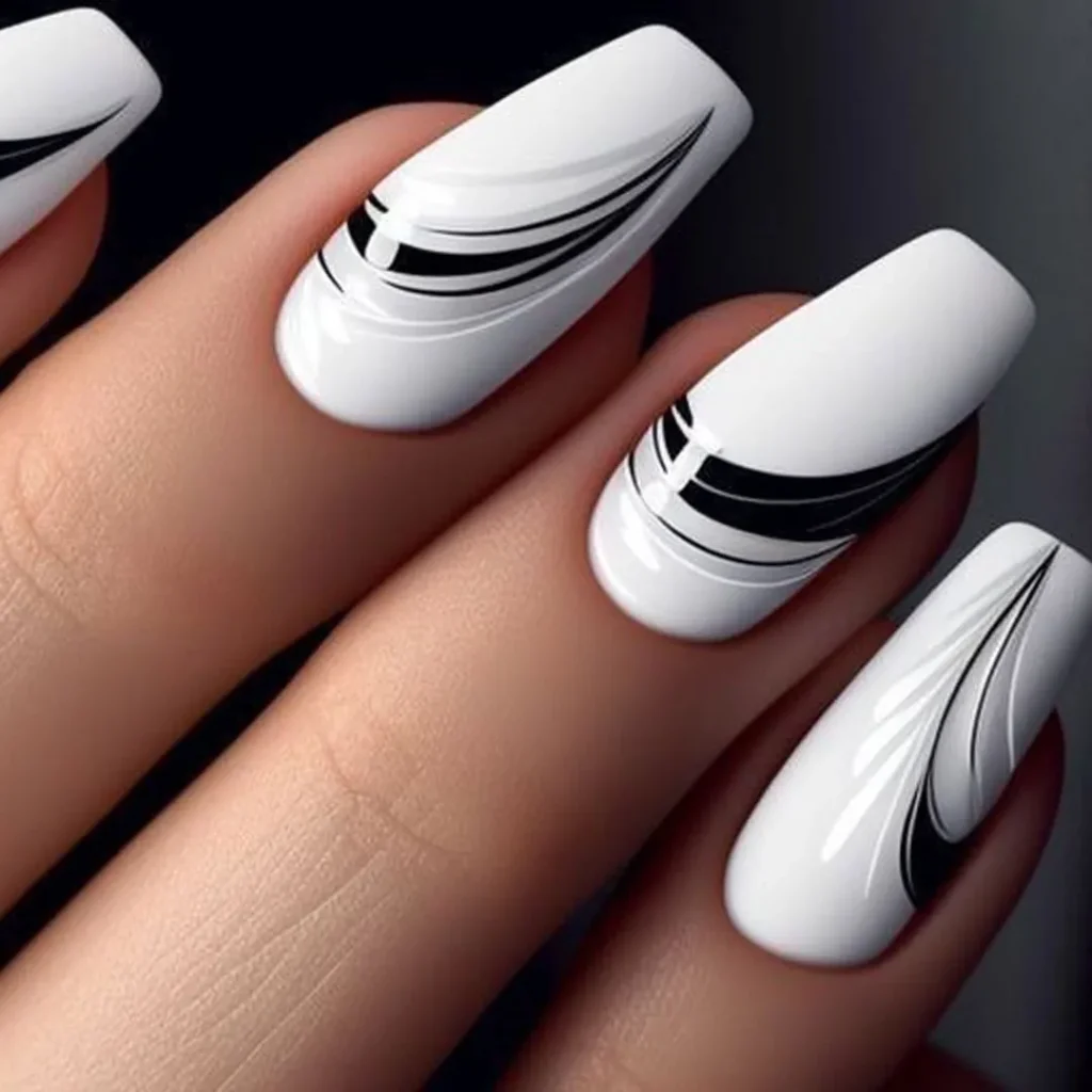   Nails with attractive black and white design