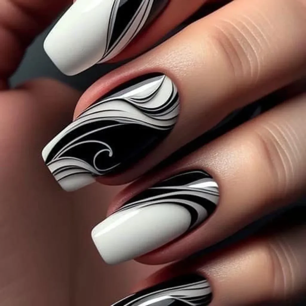   Nails with a special black and white design