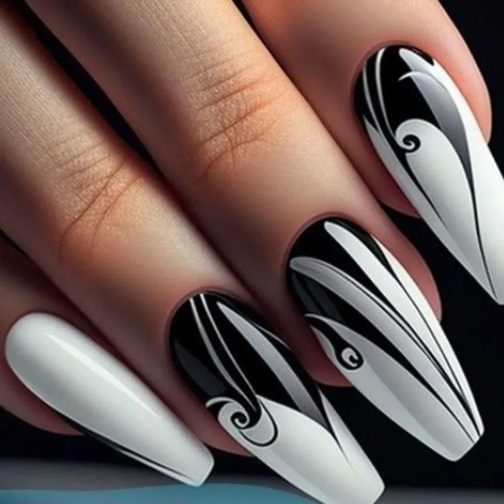   Nails with black and white design