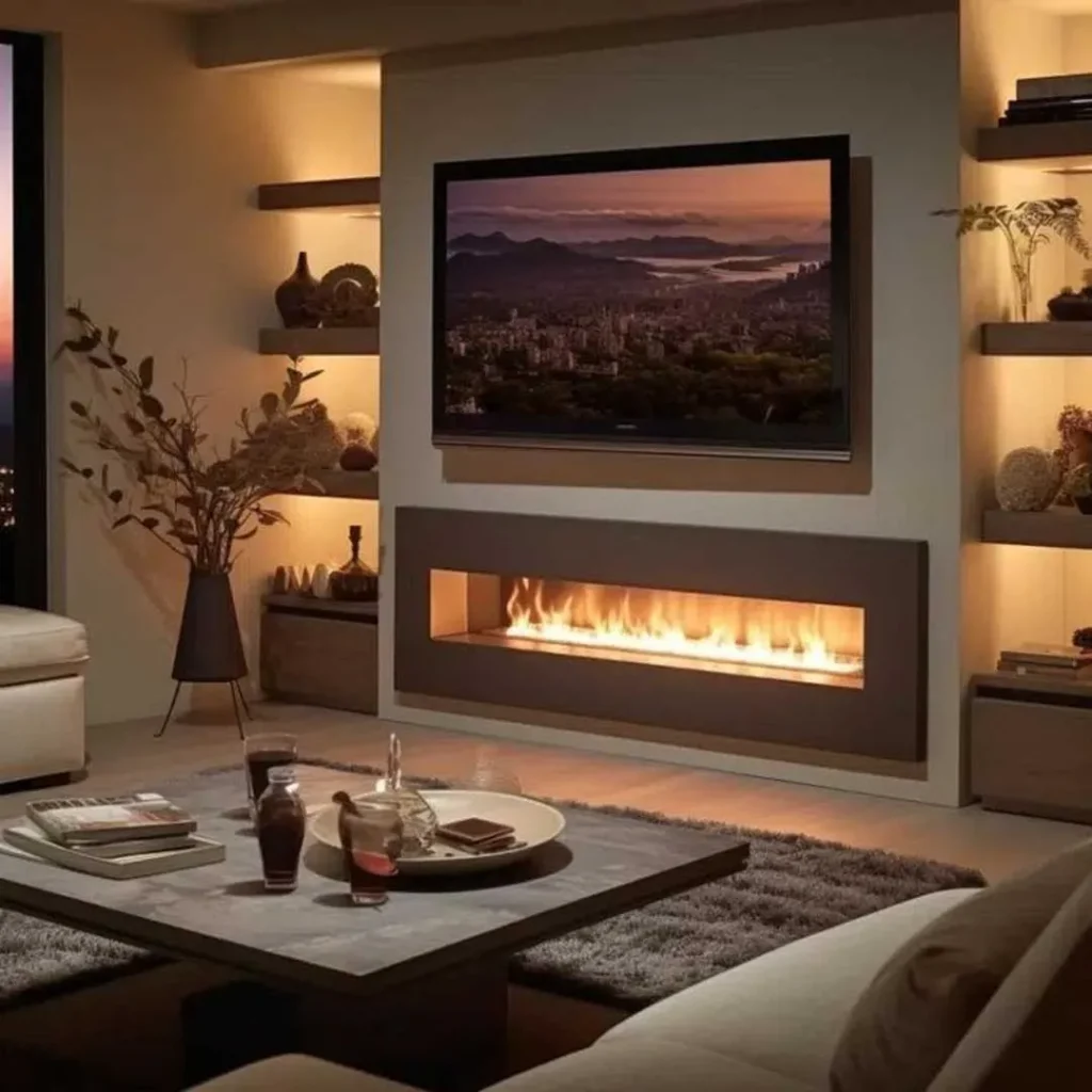 Best wall behind tv with modern fireplace 