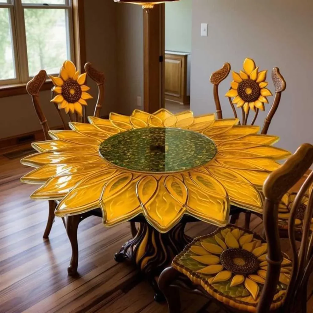 میز غذاخوری با طرح گل آفتابگردان مینیمال