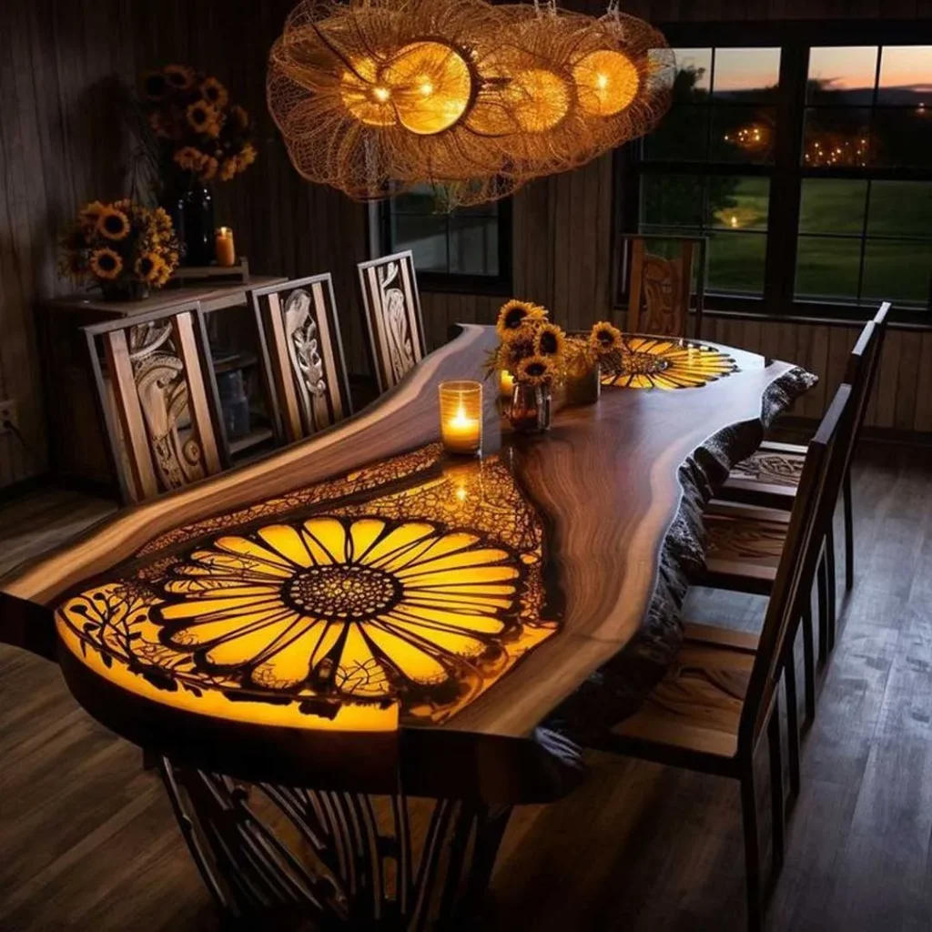 میز غذاخوری با طرح گل آفتابگردان مدرن