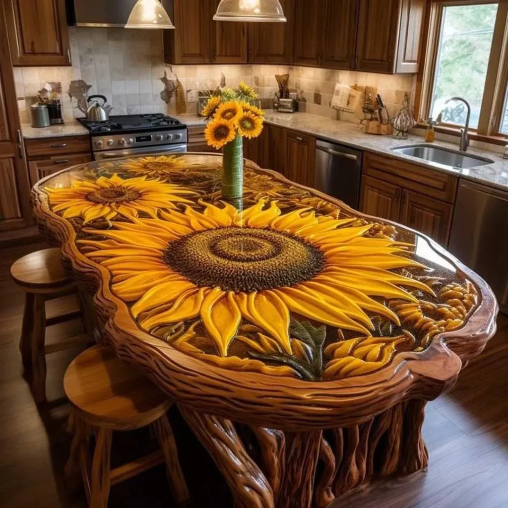 میز غذاخوری با طرح گل آفتابگردان شیک