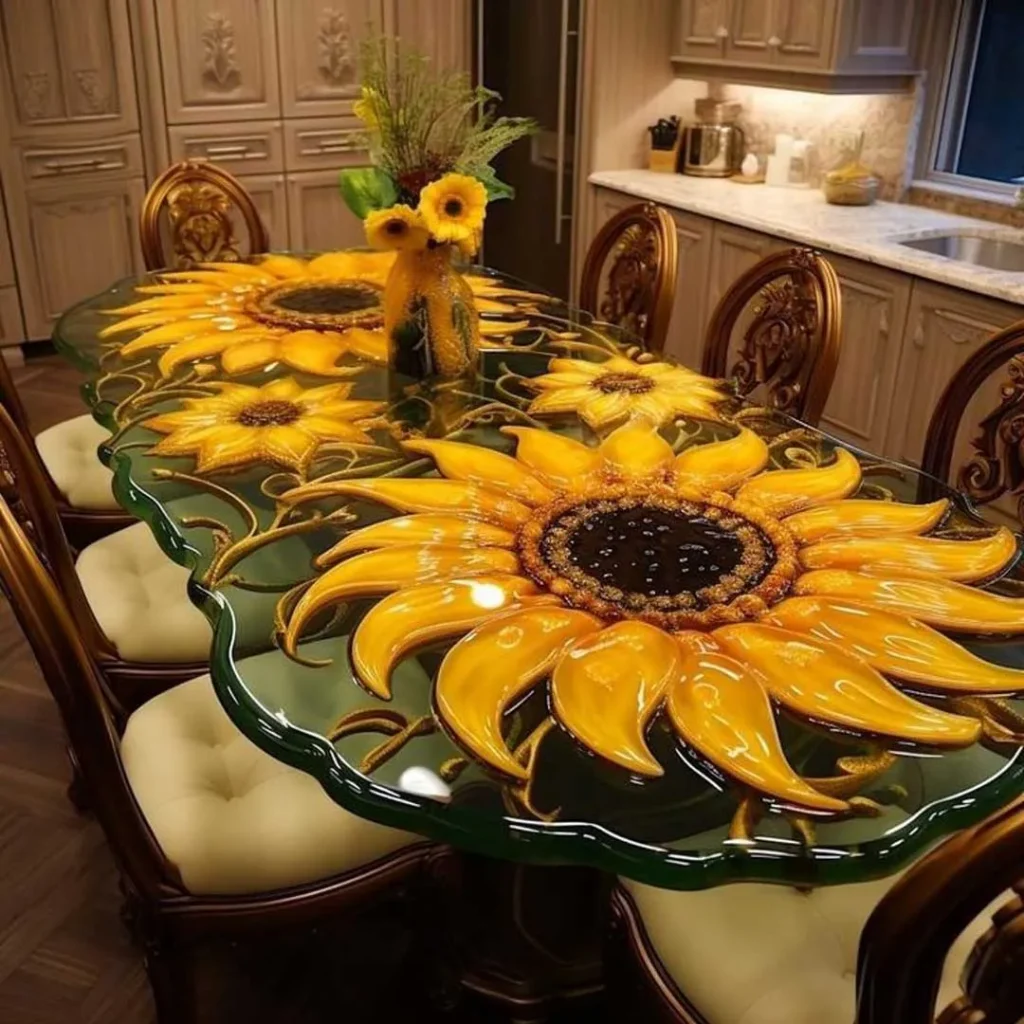 میز غذاخوری با طرح گل آفتابگردان دکوراتیو