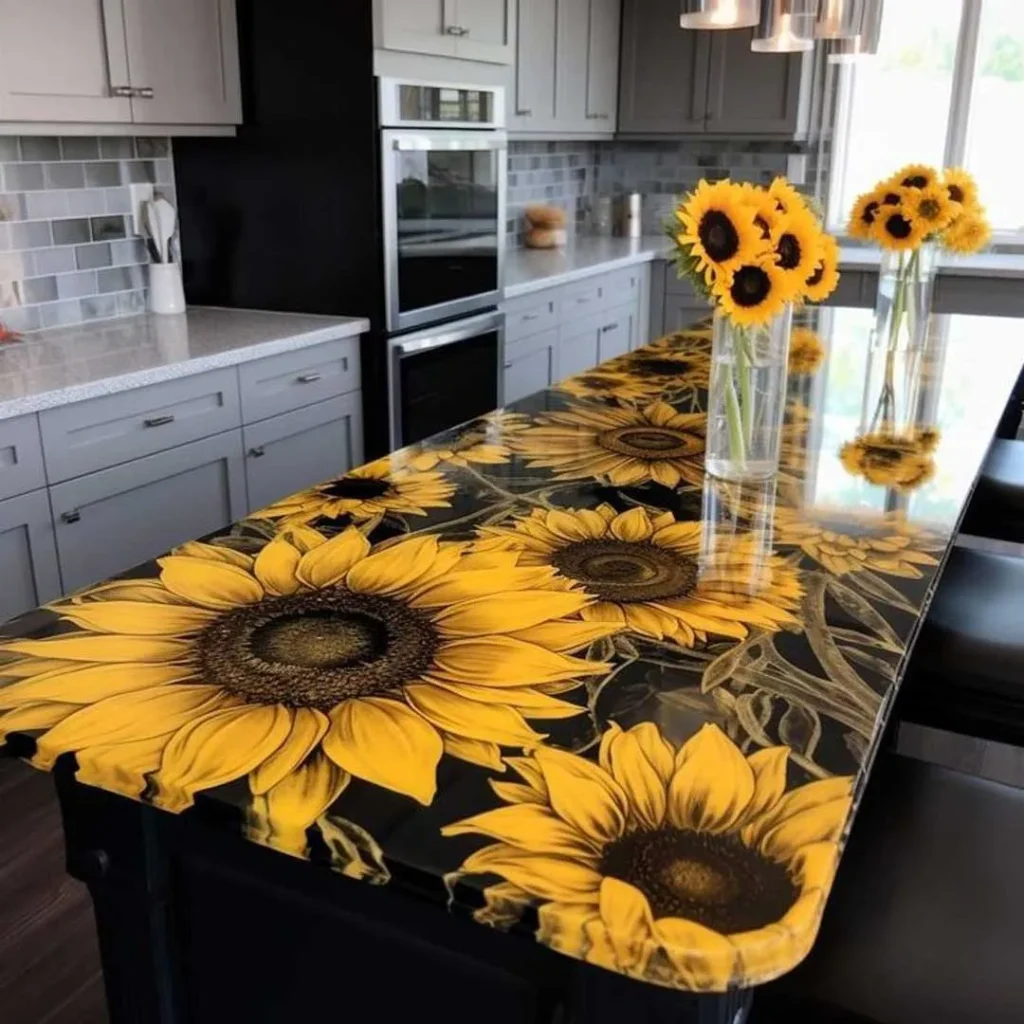 بهترین میز غذاخوری با طرح گل آفتابگردان 