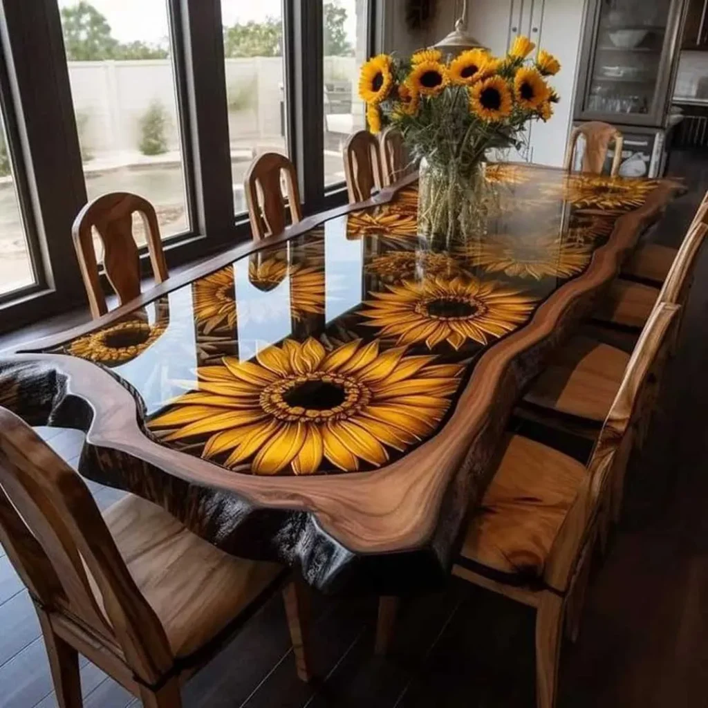 میز غذاخوری با طرح گل آفتابگردان فانتزی