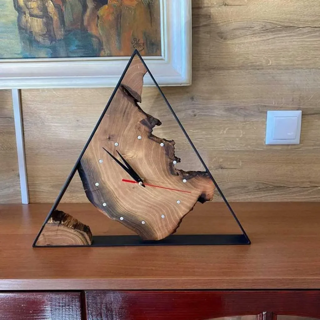 Table clock with triangular wooden design