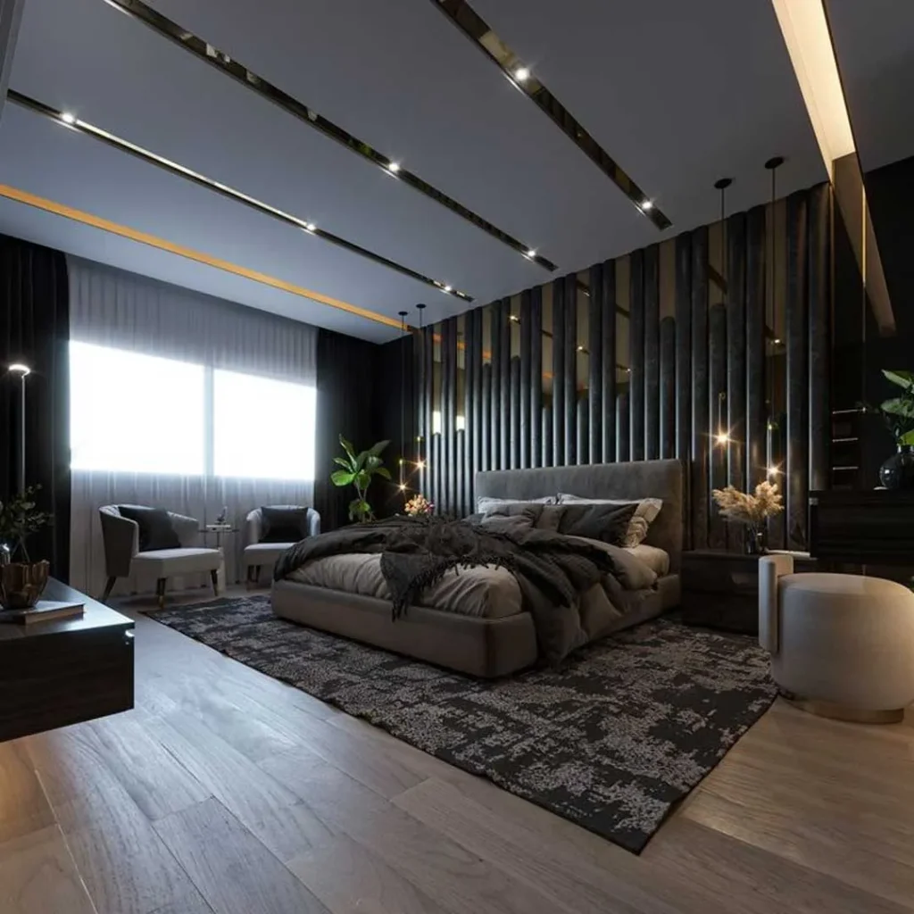 Modern bedroom ceiling design in black color