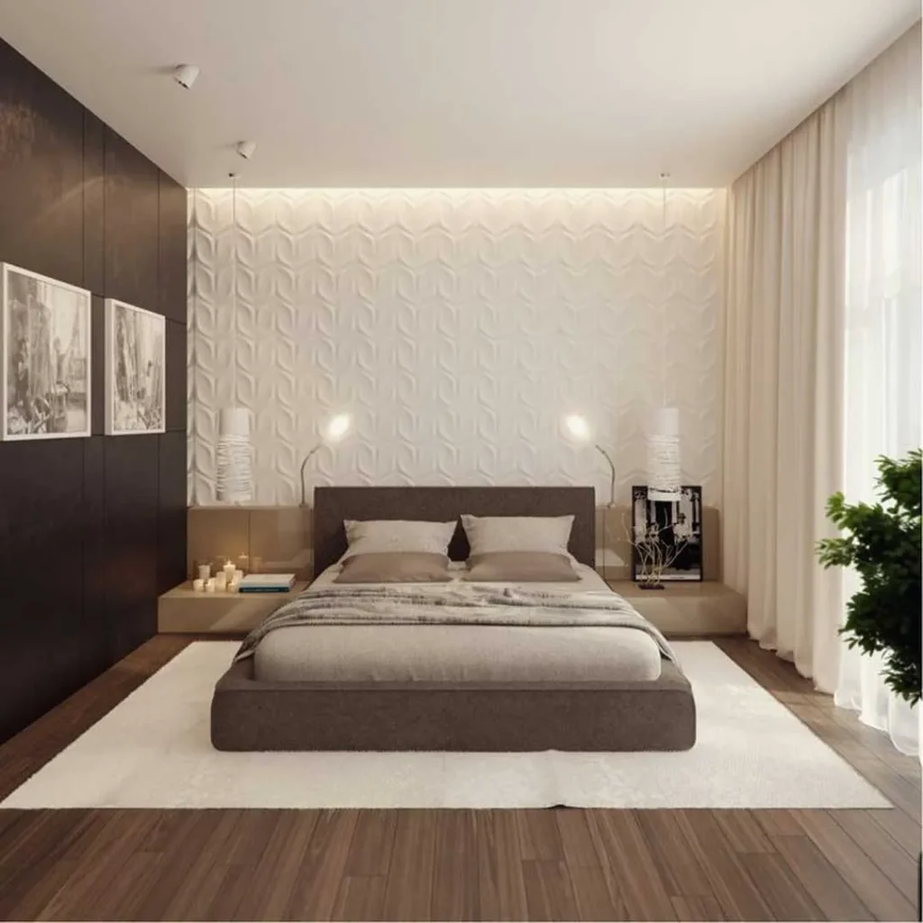 Large bedroom design with cream and brown theme