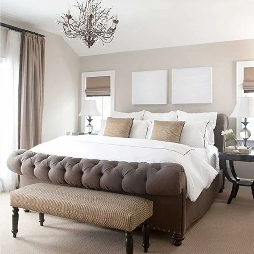 Bedroom design with a unique cream and brown theme