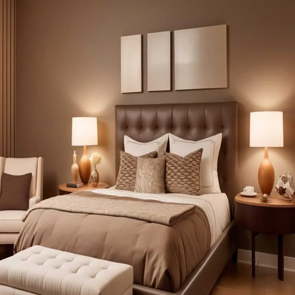 Bedroom design with minimal cream and brown theme