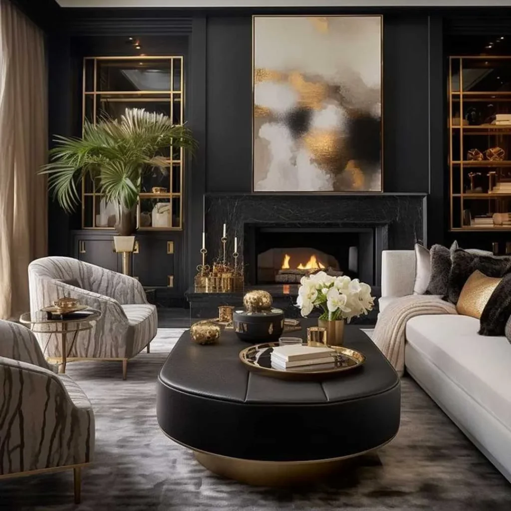 Living room decoration with attractive fireplace