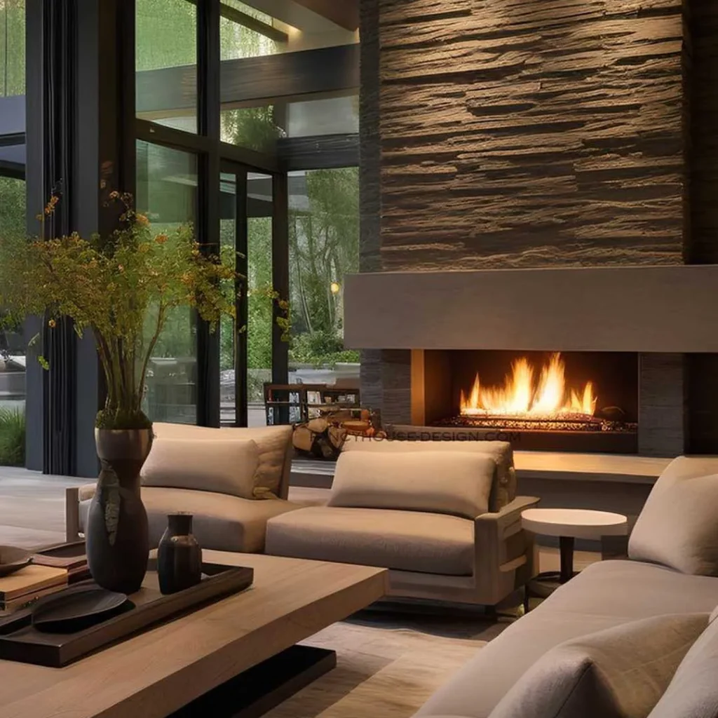 Living room decoration with stylish fireplace
