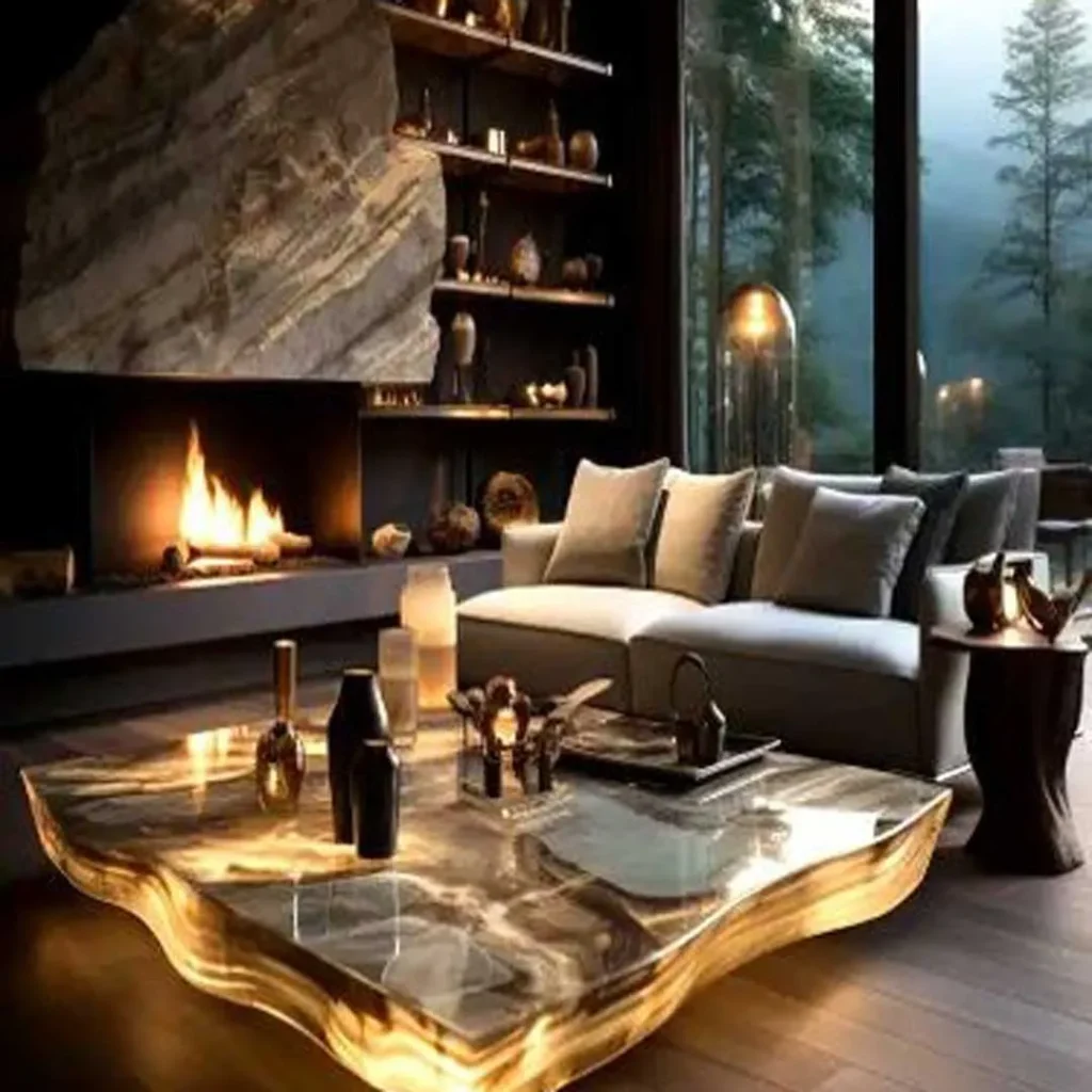 Living room decoration with fancy fireplace