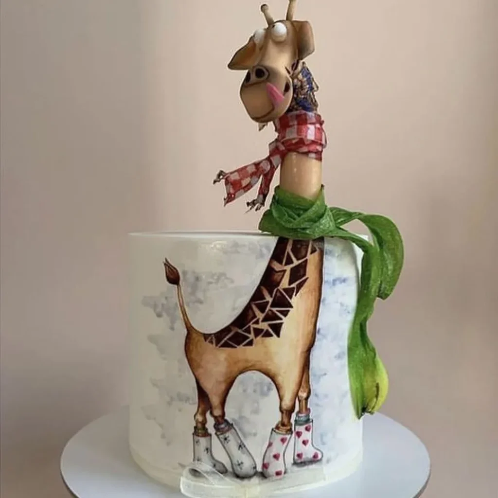   Fantasy birthday cake with giraffe design