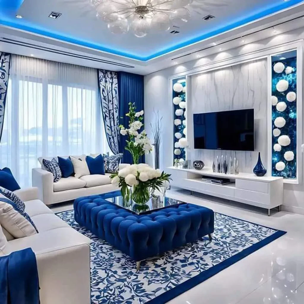 دکوراسیون سفید آبی مینیمال مدرن