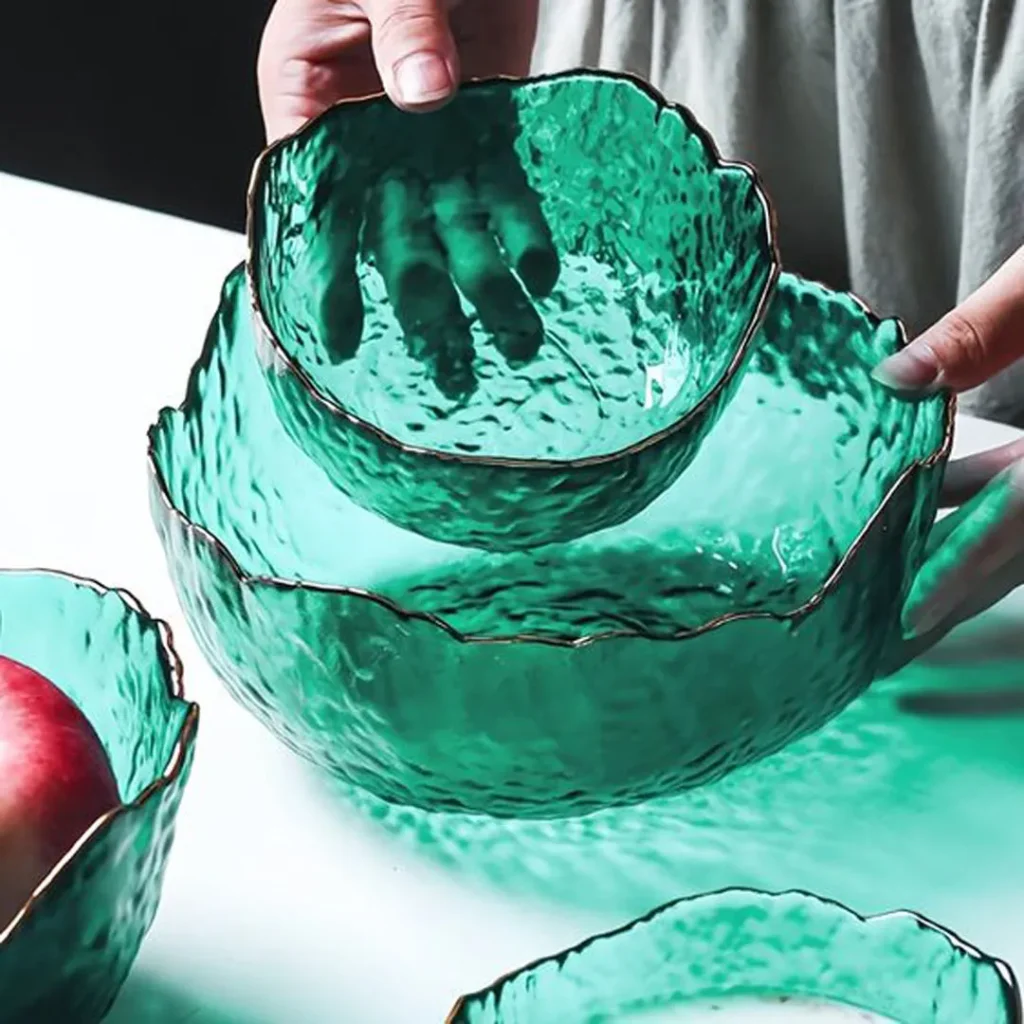ظرف پذیرایی شیشه ای رنگی