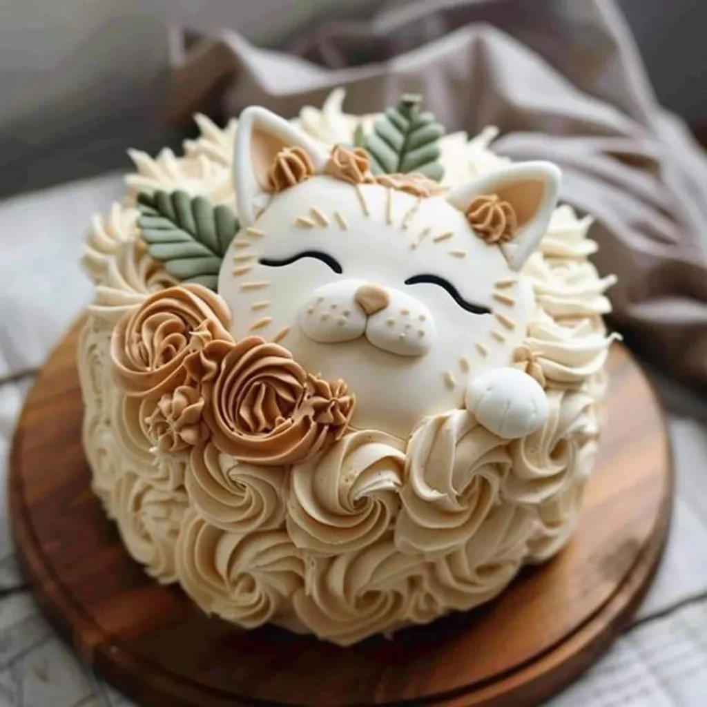  کیک با دیزاین گربه بامزه