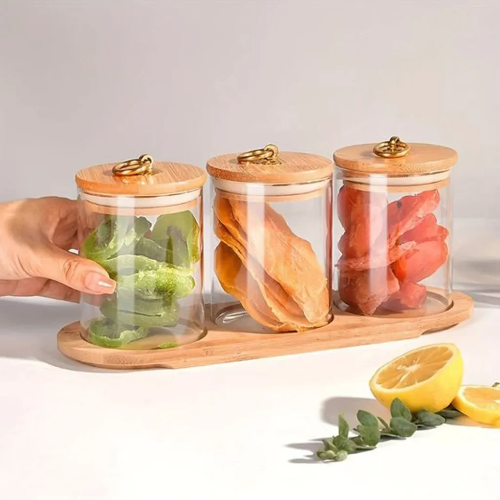  ظروف شیشه ای دربدار چوبی