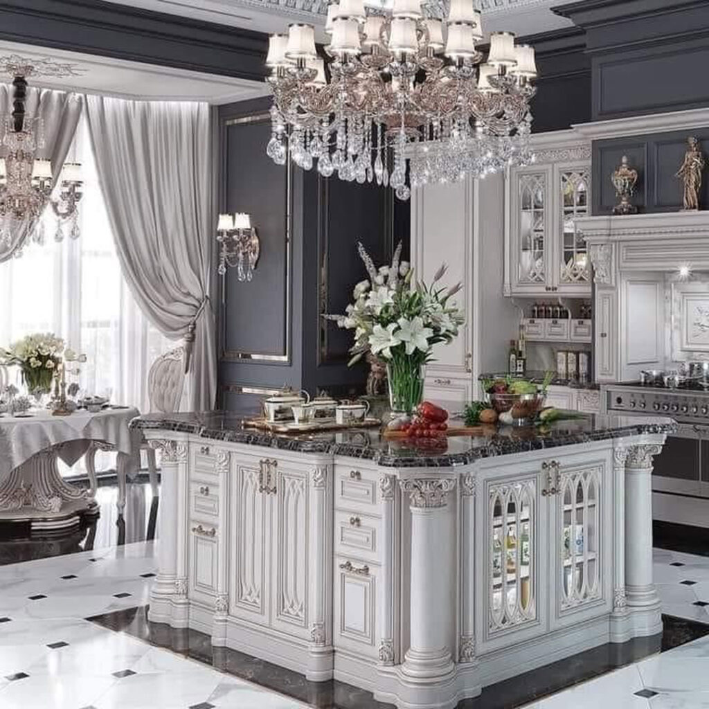 طراحی جزیره کلاسیک برای آشپزخانه بزرگ 