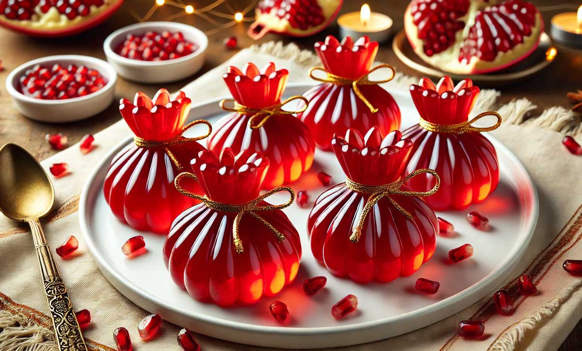 طرز تهیه ژله بقچه اناری شب یلدا با ساده‌ترین مواد 🍮✨+ فیلم آموزشی