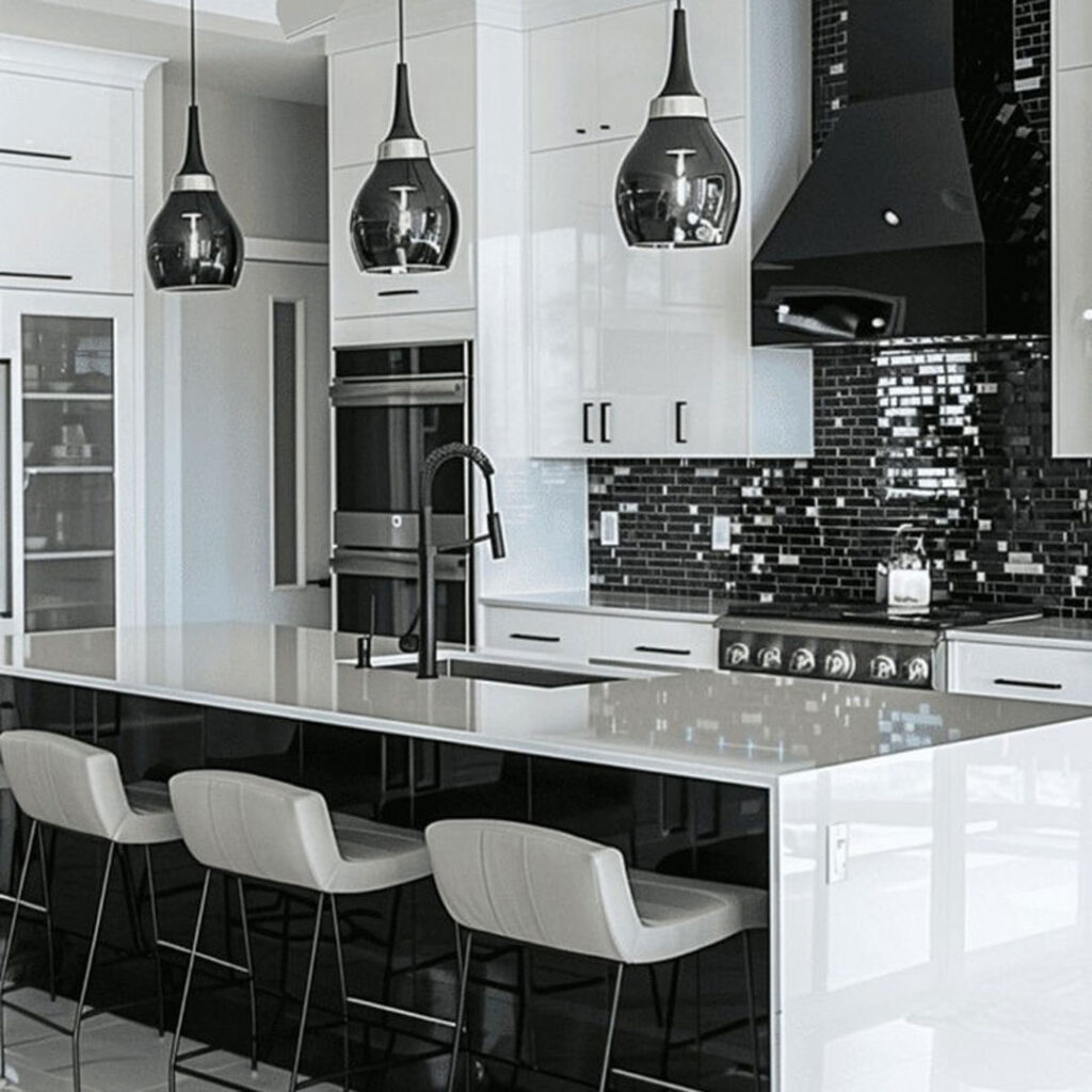 طراحی کابینت آشپزخانه سیاه و سفید زیبا