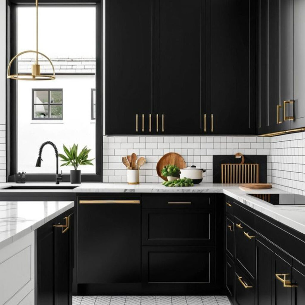 بهترین طراحی کابینت آشپزخانه سیاه و سفید