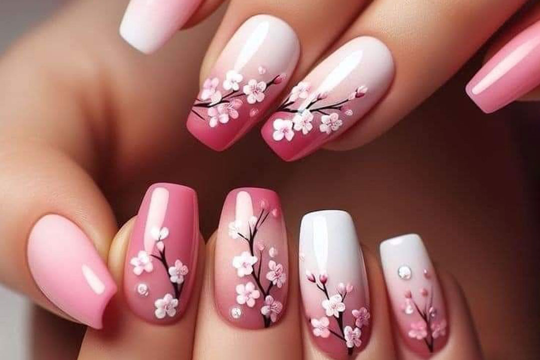جذاب ترین مدل های دیزاین ناخن با طرح شکوفه گیلاس