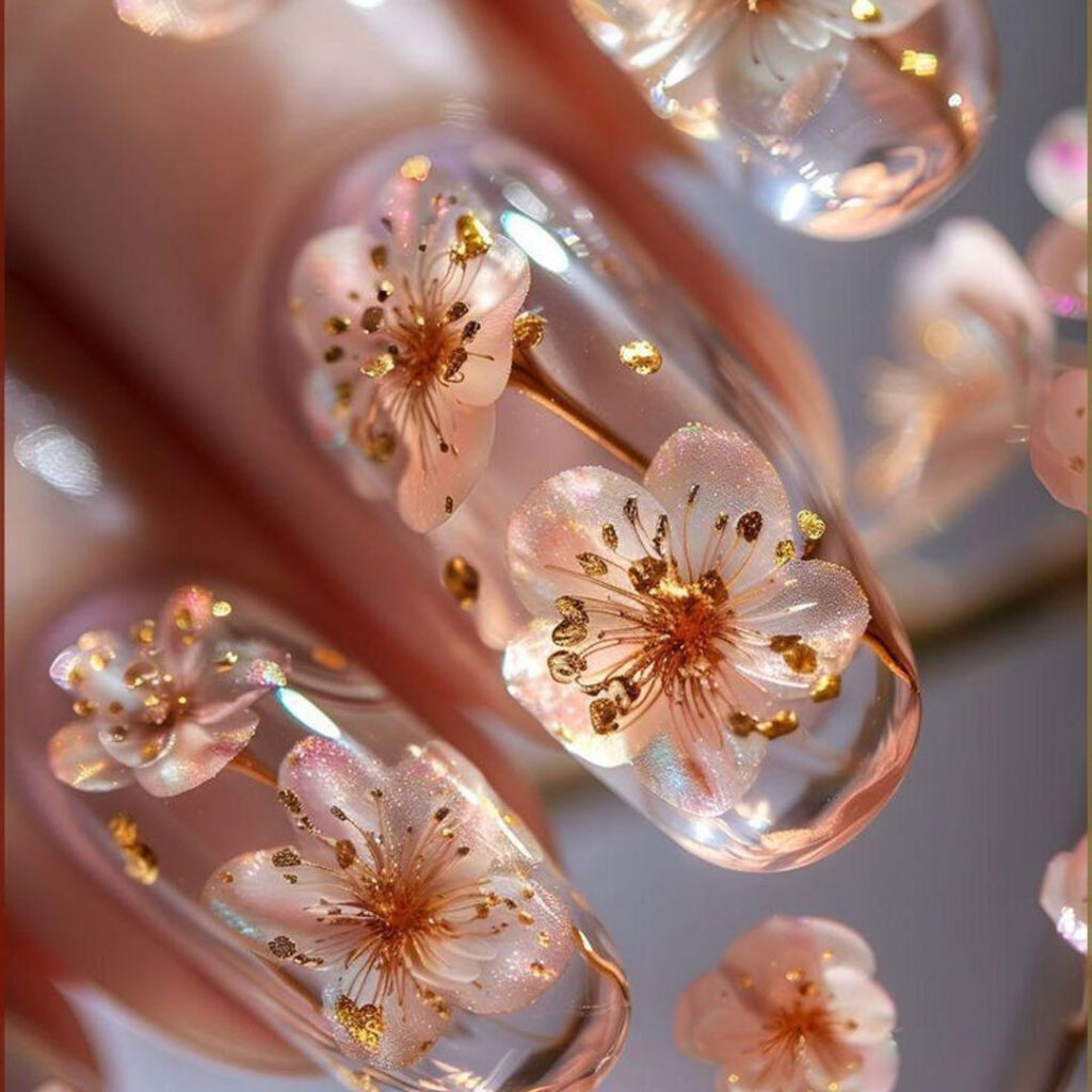 ناخن شیشه ای با طرح گل