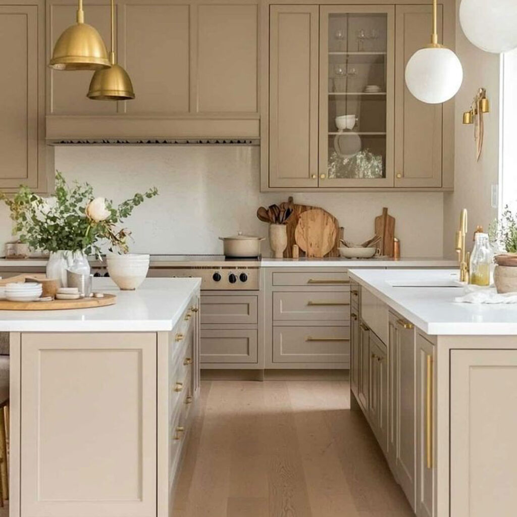 طراحی کابینت آشپزخانه با رنگ بژ خاص