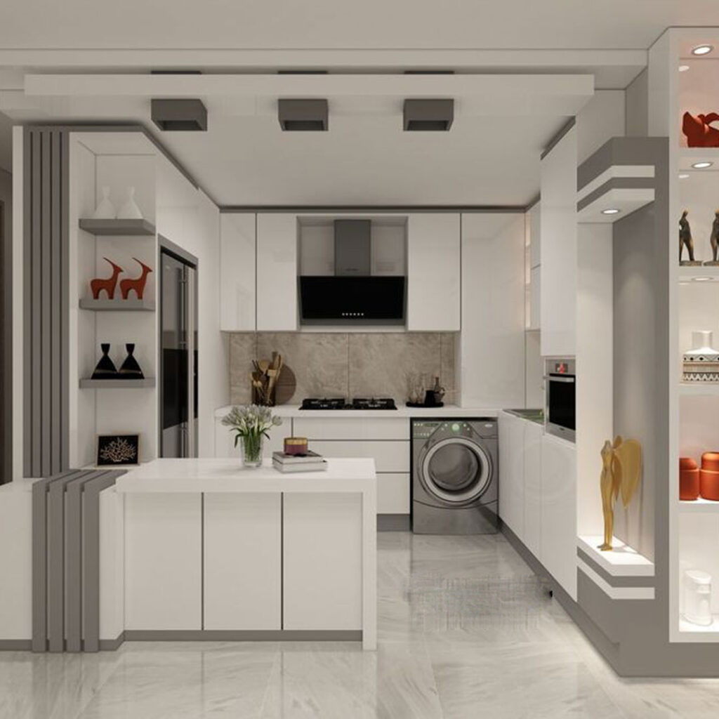 طراحی کابینت دکوراتیو برای آشپزخانه شکل L